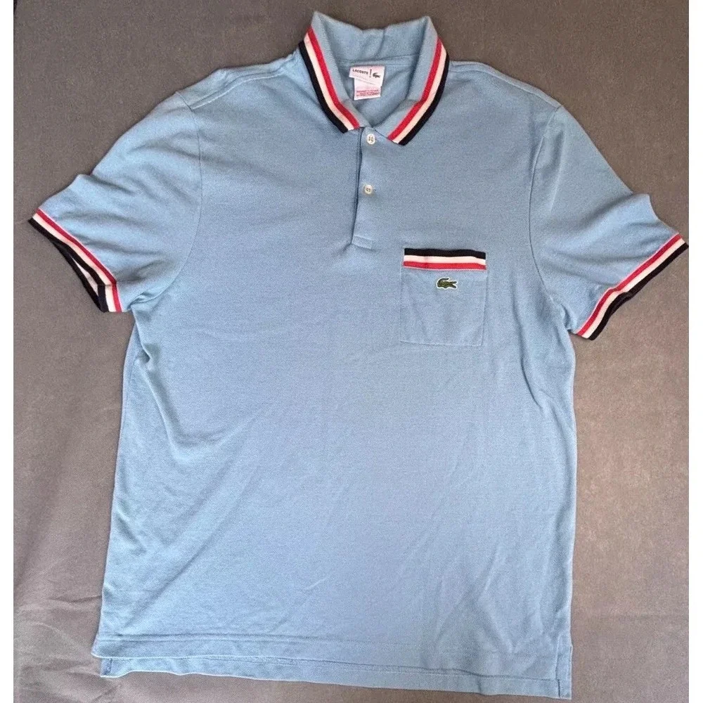 Lacoste Polo Shirt Mens Blue Golf Performance Stretch Short Sleeve Logo Collared